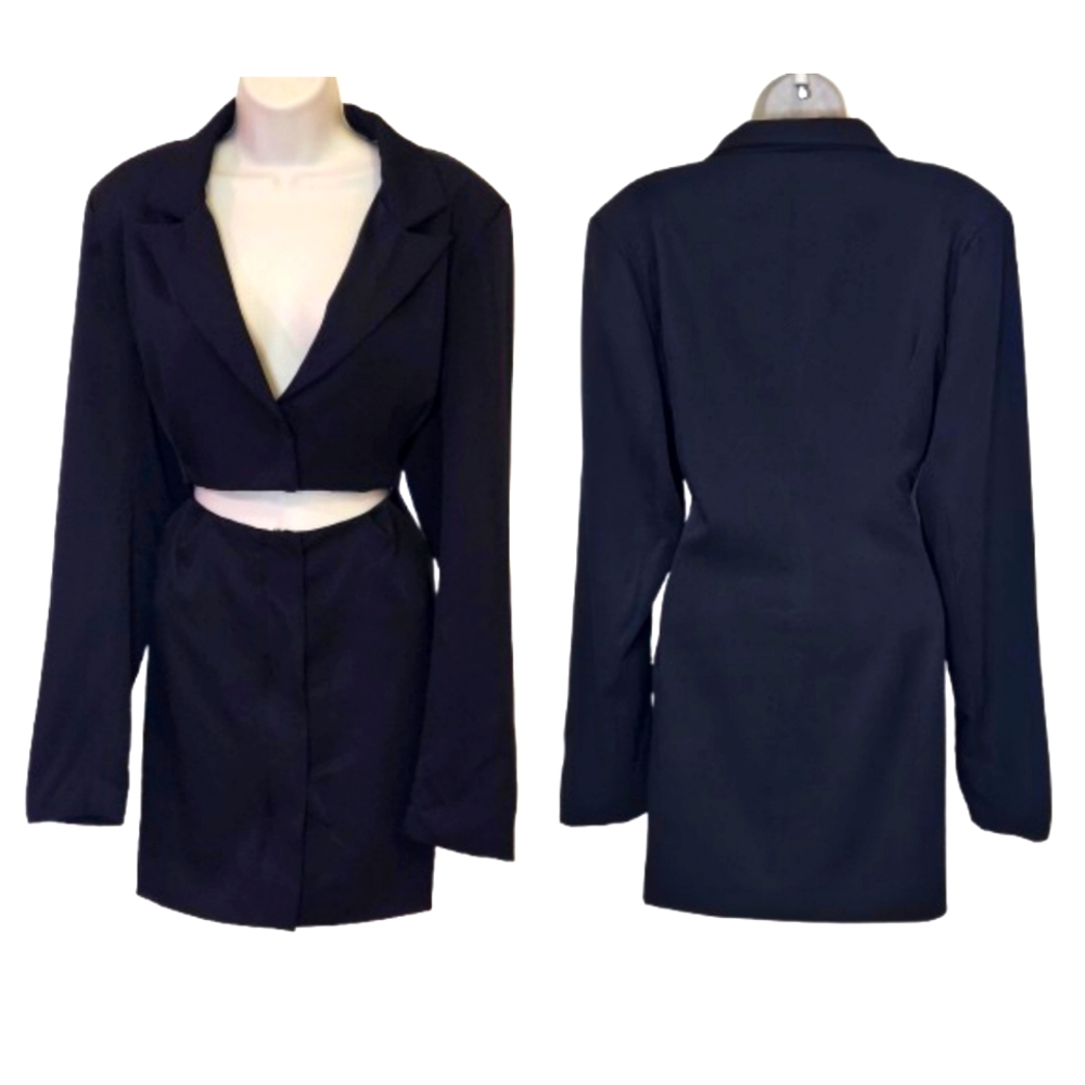 PrettyLittleThing Black Long Sleeve Cropped Blazer Dress